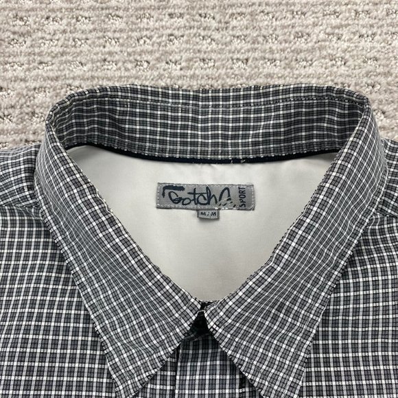 Gotcha Sport Shirt Men Medium M Gray Checkered Button Up Casual Pocket Logo - Picture 4 of 10